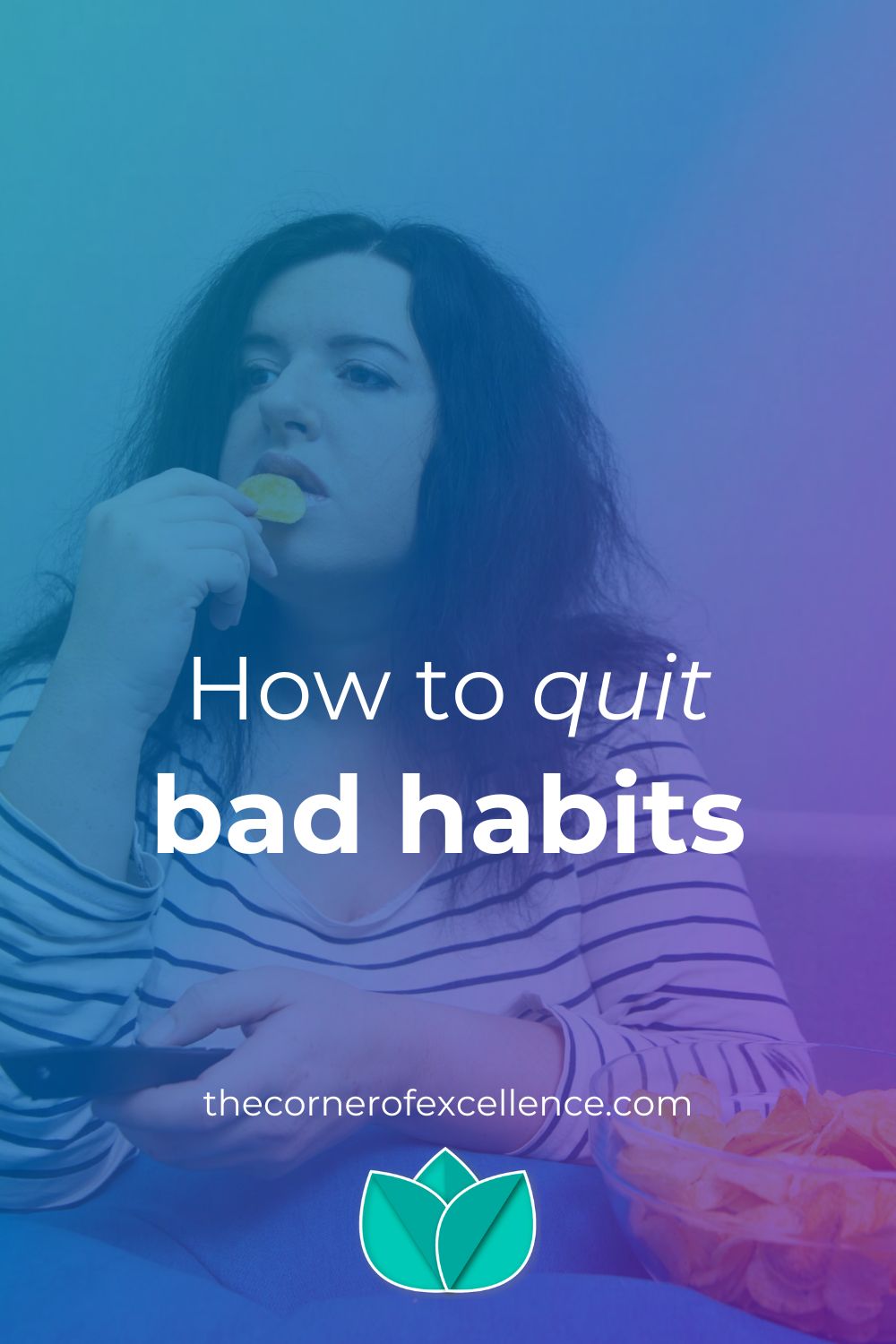 quit bad habits abandon bad habits get rid of bad habits give up bad habits woman TV potato chips